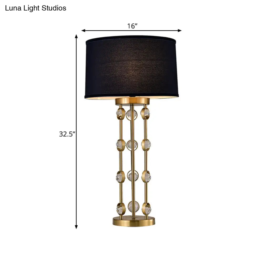 Classic Black Fabric Table Light: 1-Light Drum Shape for Bedroom Task Lighting