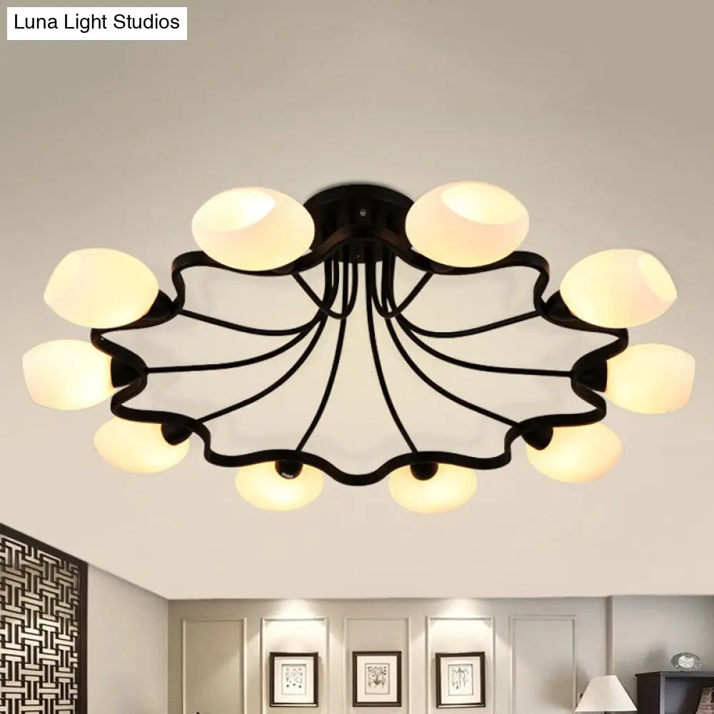 DecorBites™ Classic Black Semi Flush Mount Ceiling Fixture with Bubble White Glass Shades - 6/8/10 Lights for Living Room