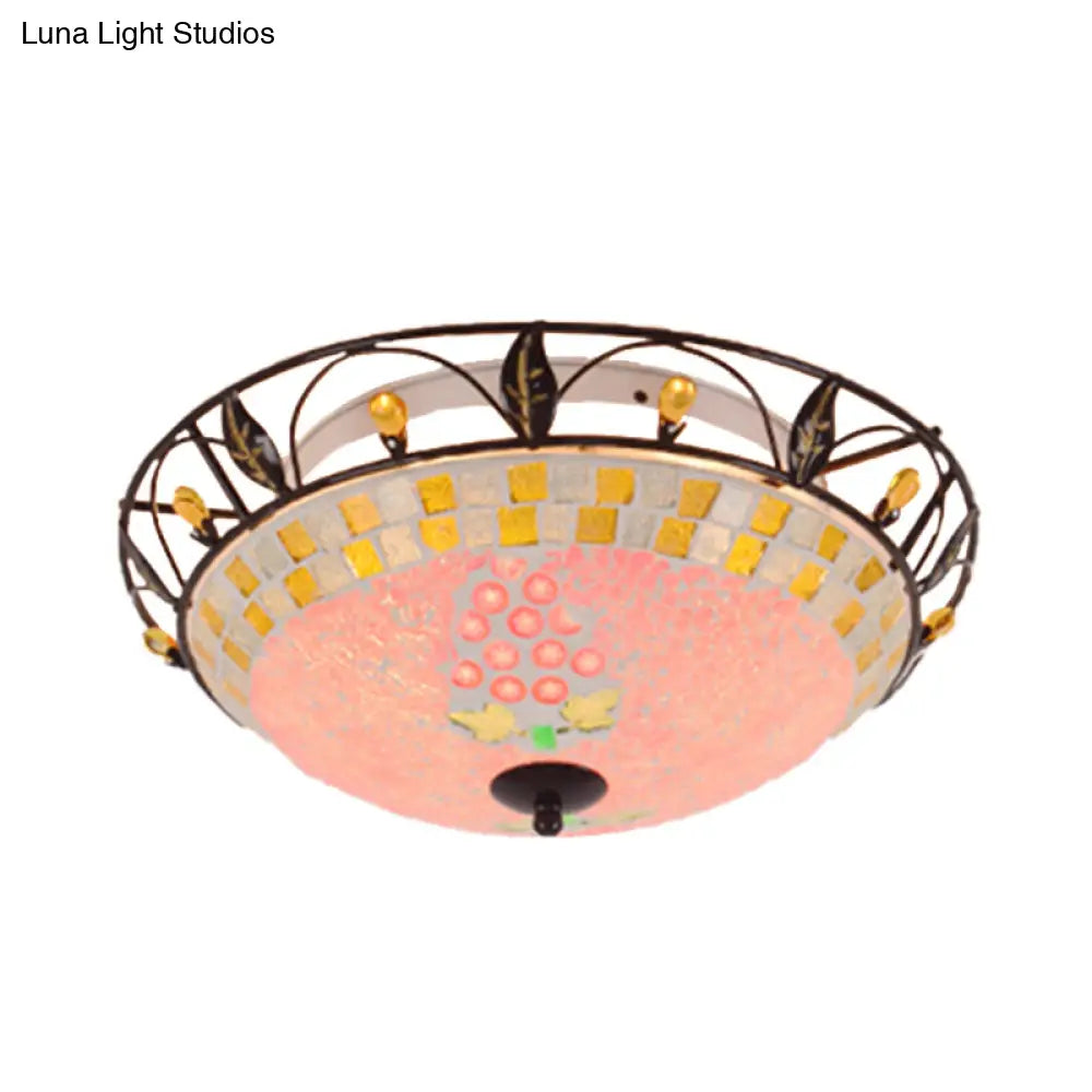 DecorBites™ DecorBites™ Classic Bowl Frosted Glass Ceiling Light with Pink/Purple Flush Mount – Ideal for Living Room