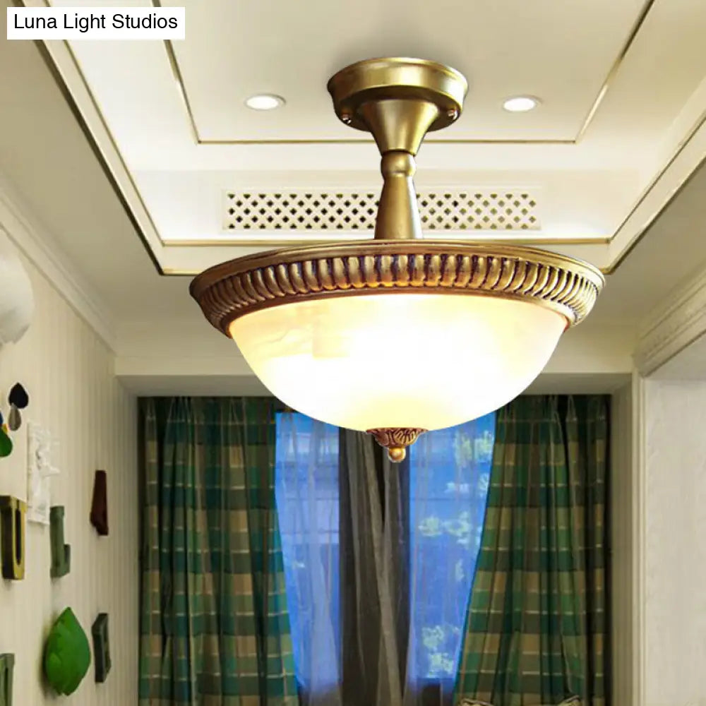 DecorBites™ Classic Frosted Glass Domed Semi Flush Brass LED Ceiling Light for Corridor - Warm/White Light