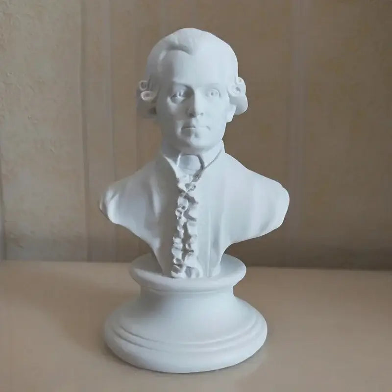 Classical white marble david statue head sculpture with detailed ruffled collar on ornate pedestal for mini decor