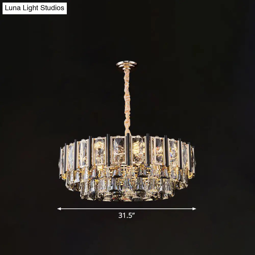 DecorBites™ Clear Beveled Crystal Modern Layered Chandelier - Elegant Suspension Lighting for Living Rooms