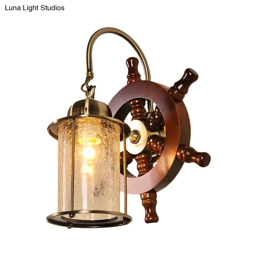 Clear Crackle Glass Wall Sconce - Farm Style 1 Light Gold Wall Lamp for Living Room