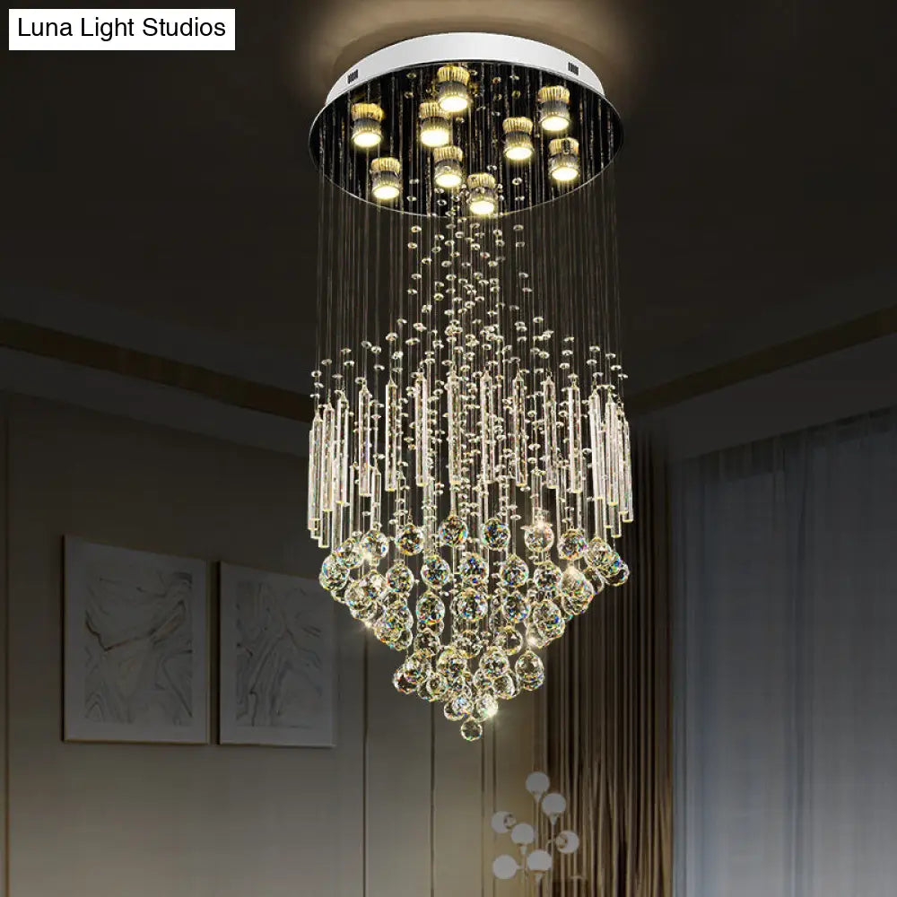 DecorBites™ DecorBites™ Clear Crystal Conical Flush Mount with 9 Lights - Minimalist White Flush Light for Living Room