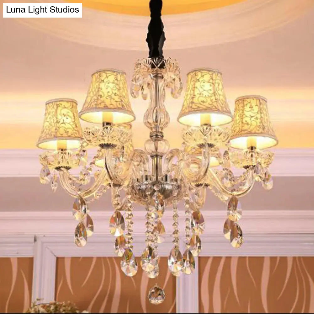 Clear Crystal Modernist Bell Ceiling Chandelier with 6/8 Bulbs - Living Room Pendant Lamp in Beige - 23"/28" W"
(Note: The original title was already relatively concise, so this alternative title is a slight modification.)