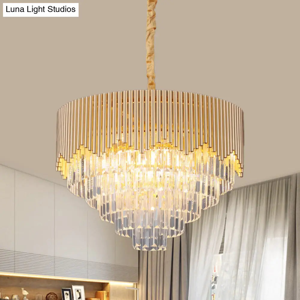 Clear Crystal Prisms Chandelier – Modern Gold Finish – 4/6/8 Heads – Great Room Pendant – 16"/19.5"/23.5" Wide