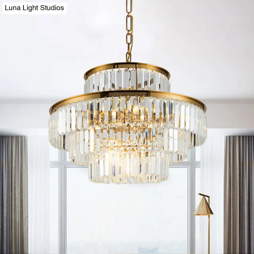 Clear Crystal Rod Chandelier - Postmodern 23.5"/31.5" Wide - 9-Light Pendant Light for Dining Room