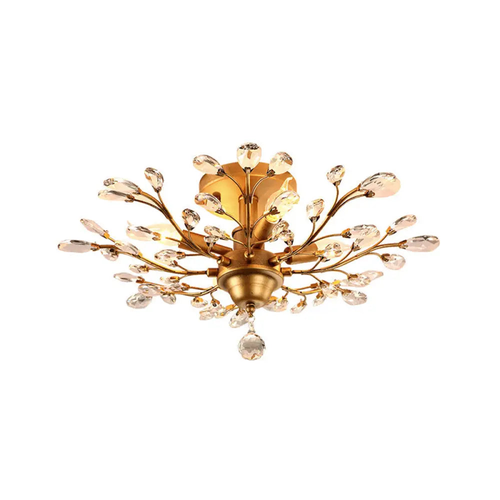 DecorBites™ DecorBites™ Clear Crystal Semi Flush Ceiling Fixture - 4 Bulb Traditional Branching Design for Bedroom