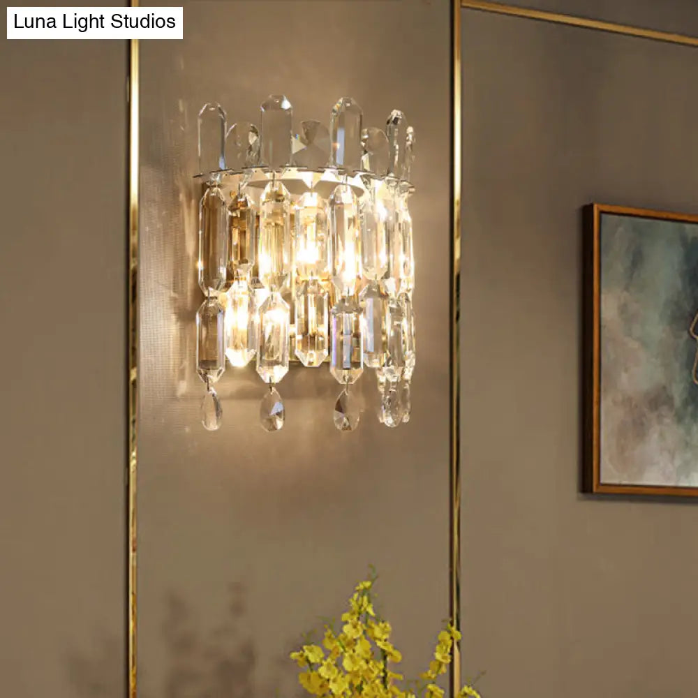 DecorBites™ Clear Crystal Wall Sconce with 2 Semi-Drum Heads - Modern Living Room Lighting Fixture