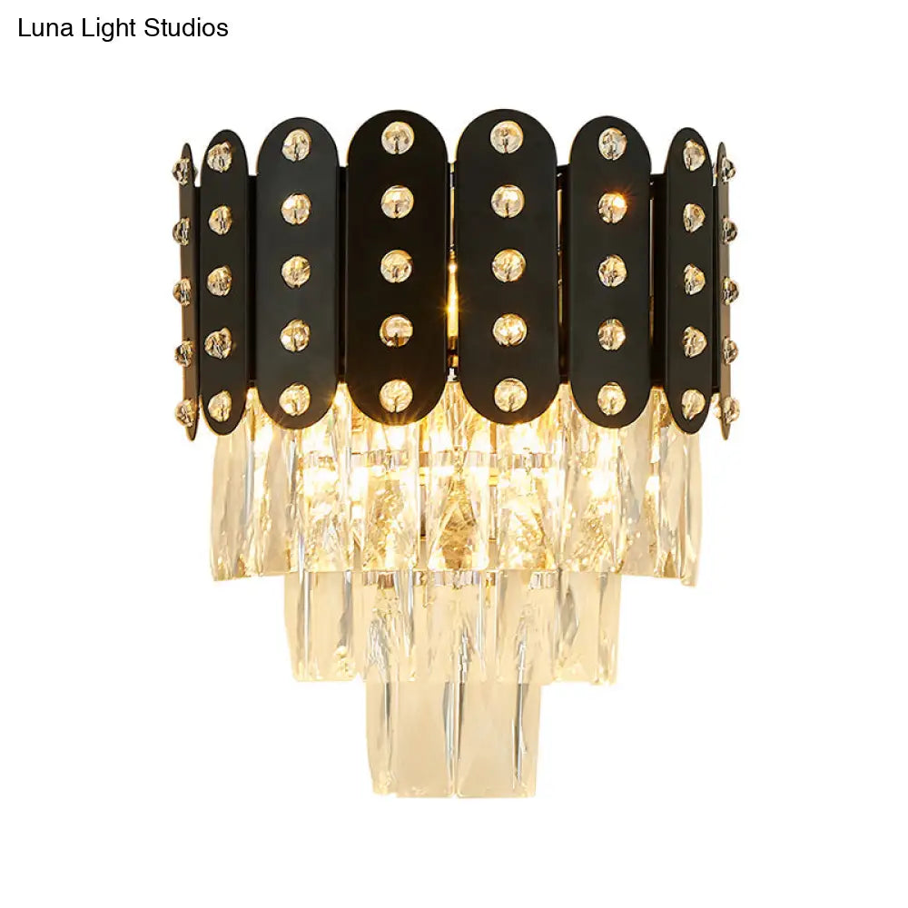 Lámpara de pared DecorBites™ de cristal facetado transparente: 3 luces, 3 niveles, montaje en pared. Diseño contemporáneo en negro.