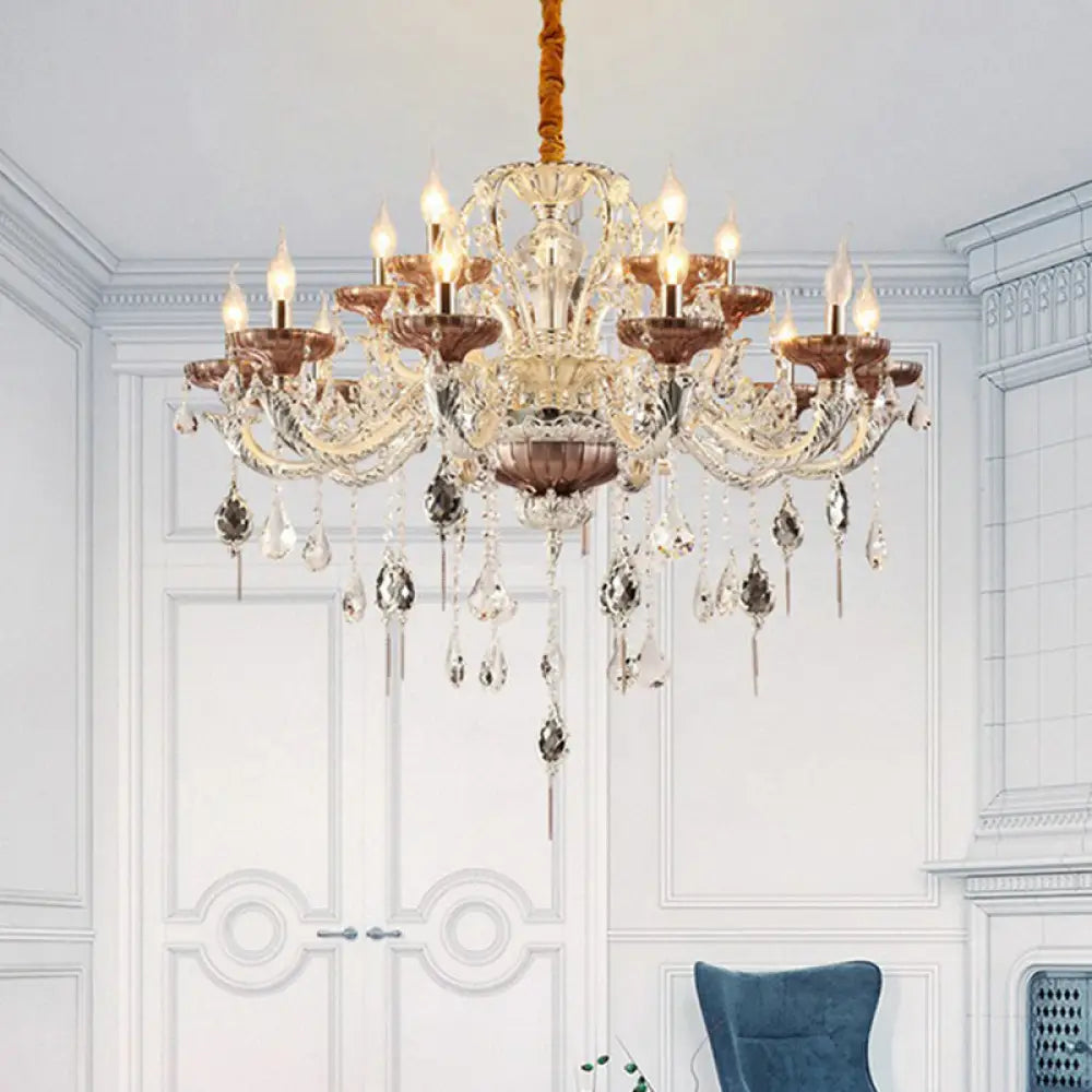 DecorBites™ Clear Glass Chandelier Candelabra with Traditional Carving, Crystal Accents