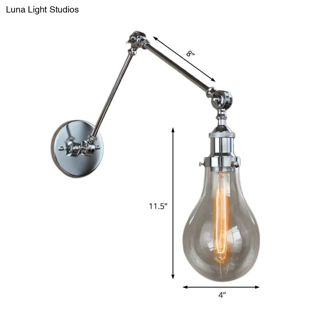 Clear Glass Wall Hanging Industrial Sconce Lamp in Chrome - Single Light Bulb Shade for Living Room