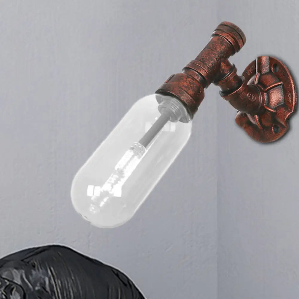 Clear Glass Wall Sconce in Weathered Copper with Pipe Design - Perfect for Loft Dining Rooms