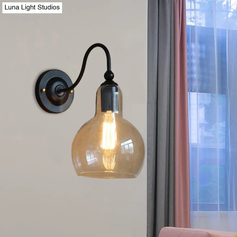 Clear Glass Wall Sconce with Industrial Black Bubble Shade - Living Room Lighting Fixture