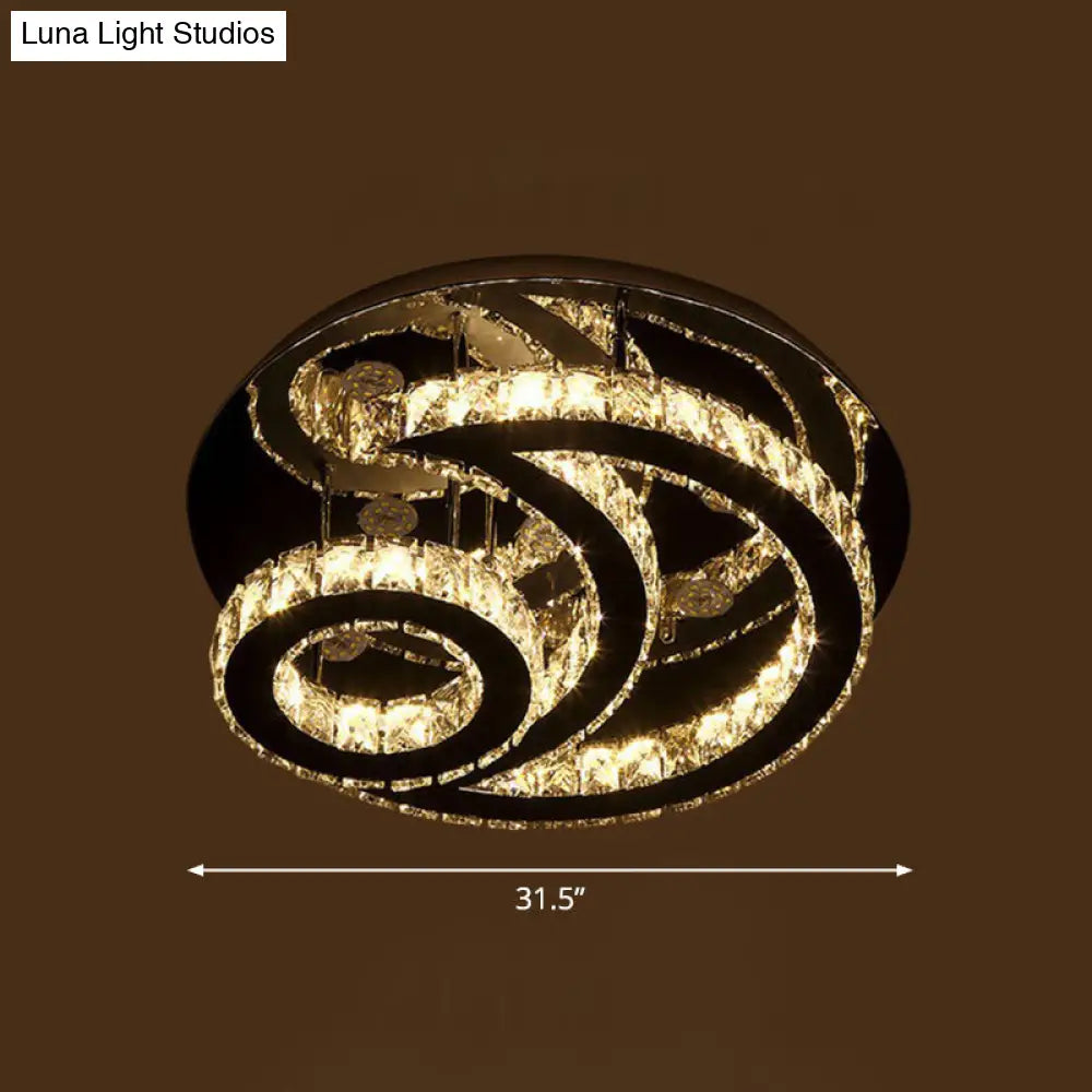 DecorBites™ DecorBites™ Clear K9 Crystal Moon and Sun Ceiling Lamp - Minimalist Stainless Steel LED Flush Light