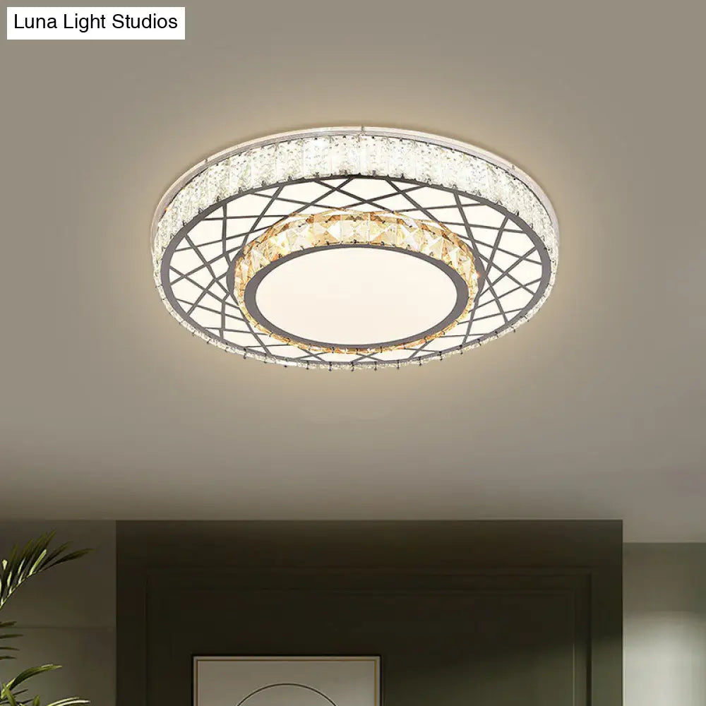 DecorBites™ DecorBites™ Clear LED Crystal Block Light Fixture - Modern Round Stainless-Steel Flush Mount for Great Room