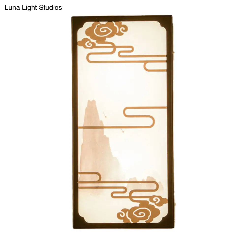 Lámpara de pared asiática con estampado de nubes para dormitorio, con 2 luces y diseño mural en forma de caja.