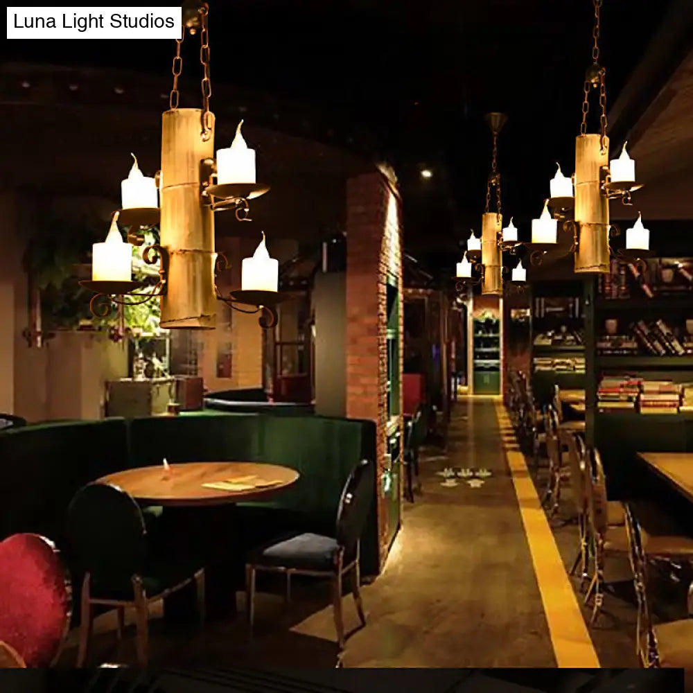 Coastal Black Pendant Chandelier with Clear Glass/Marble and Bamboo Shelf