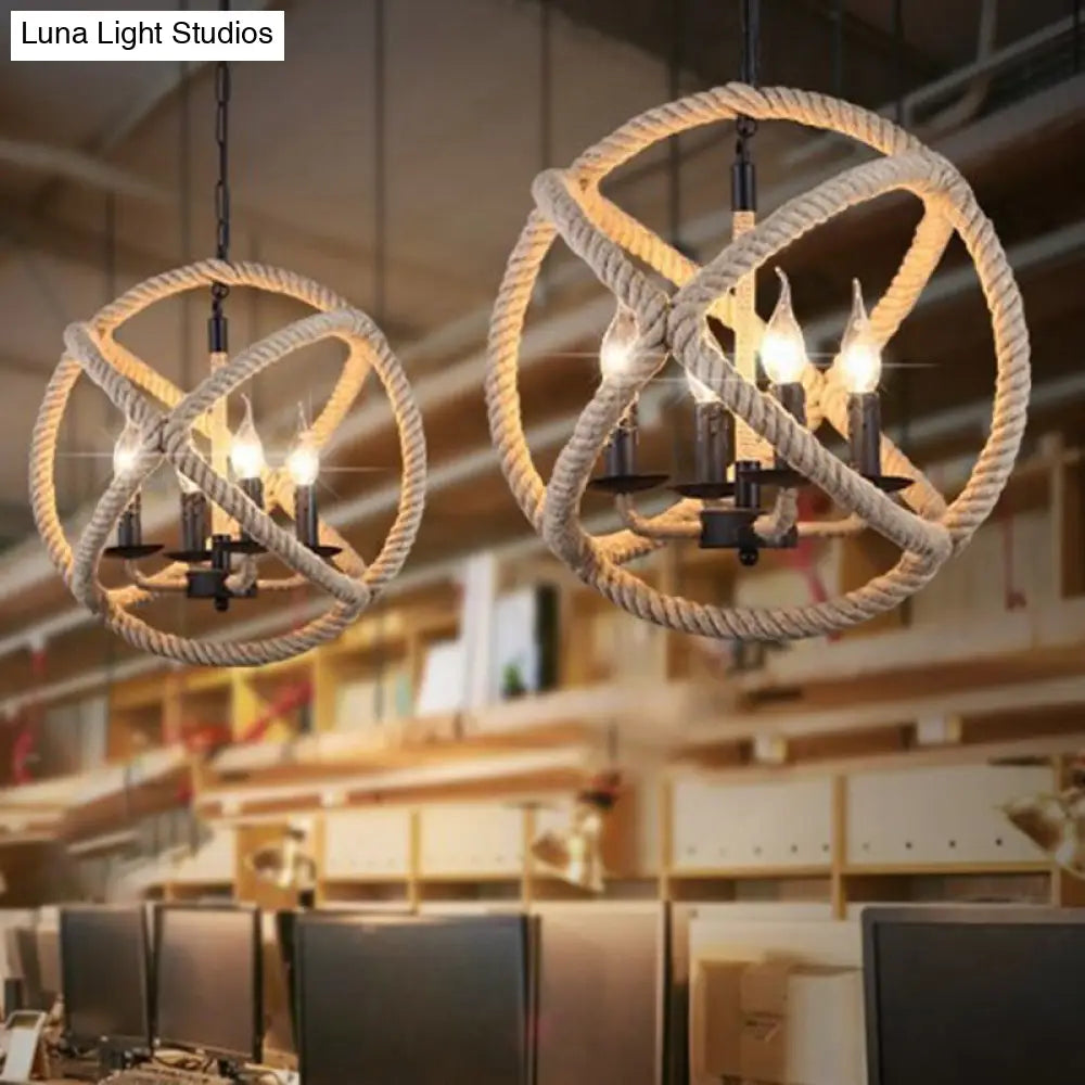 Lámparas colgantes negras de estilo costero con envoltura de cuerda: elegantes aros para candelabros de vela