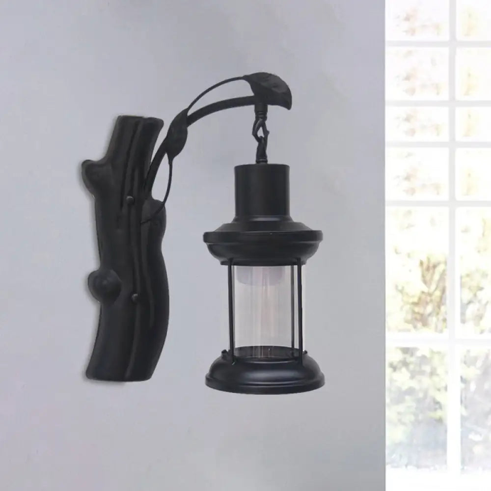 Coastal Clear Glass Kerosene Wall Light: Black/Copper Sconce Lamp