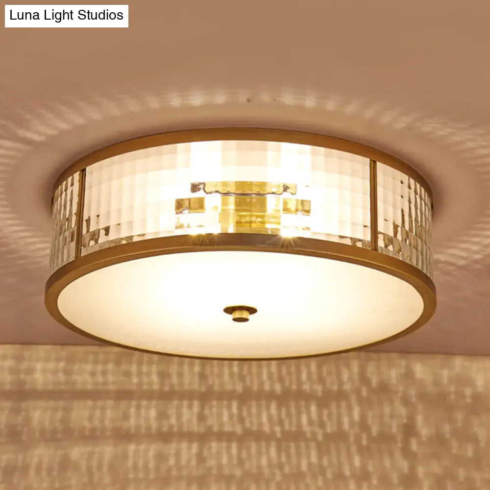 DecorBites™ DecorBites™ Colonial Brass Drum Ceiling Mount Light Fixture with Frosted Crystal Glass for Bedroom - 3/4/5 Bulbs, 14"/18"/23.5" W