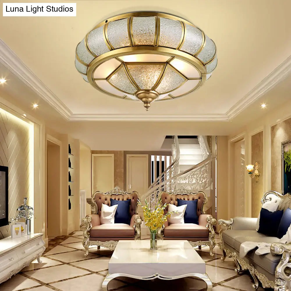 DecorBites™ DecorBites™ Colonial Bubble Glass Flush Mount Ceiling Light with Elliptical Design - Brass Finish - 3/4 Bulbs