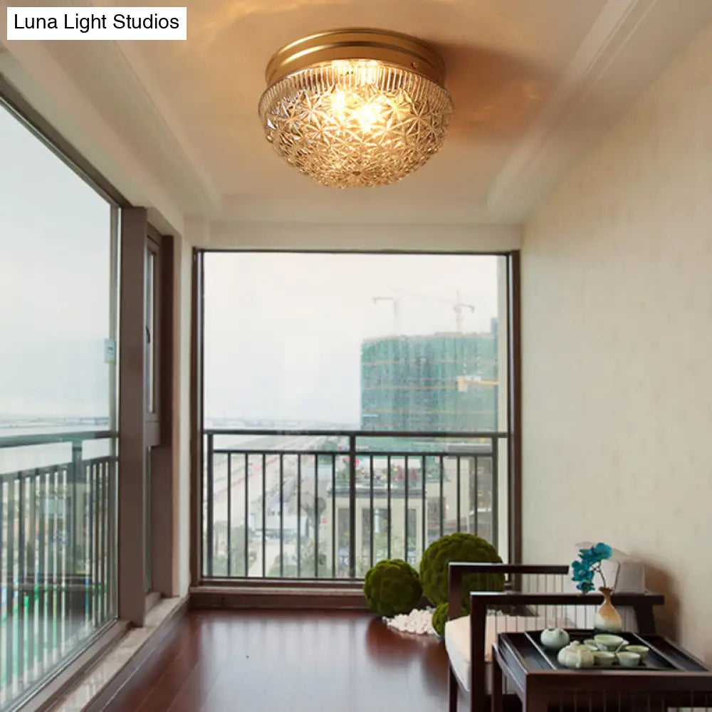 DecorBites™ DecorBites™ Colonial Gold Flush Mount Ceiling Light Fixture with Clear Ribbed Glass for Bedroom - Set of 2 Bulbs