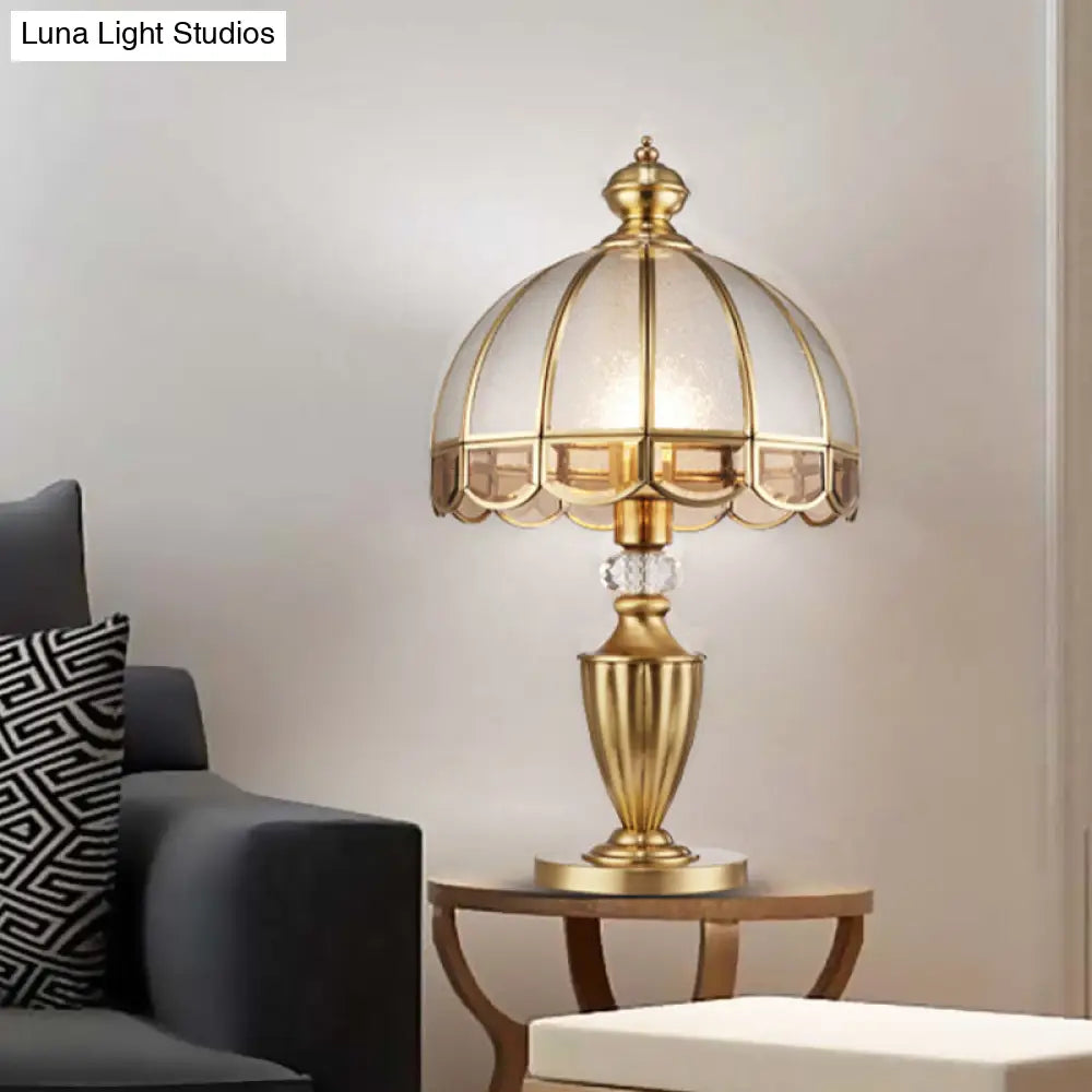 Colonial Gold Metal Table Lamp with Frosted Glass Shade and Crystal Accent