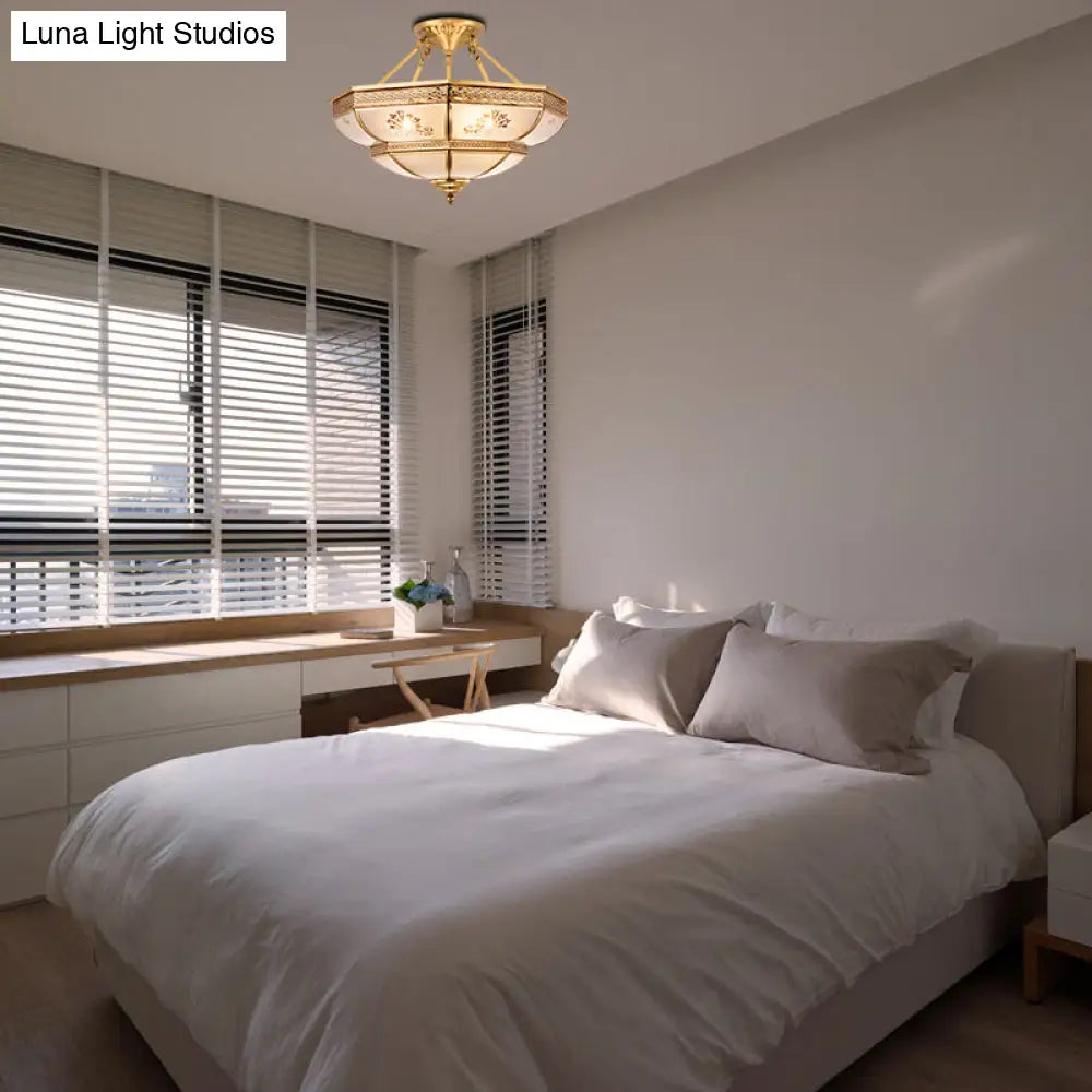 DecorBites™ Colonial Ivory Glass Ceiling Light with Brass Mount for Living Room