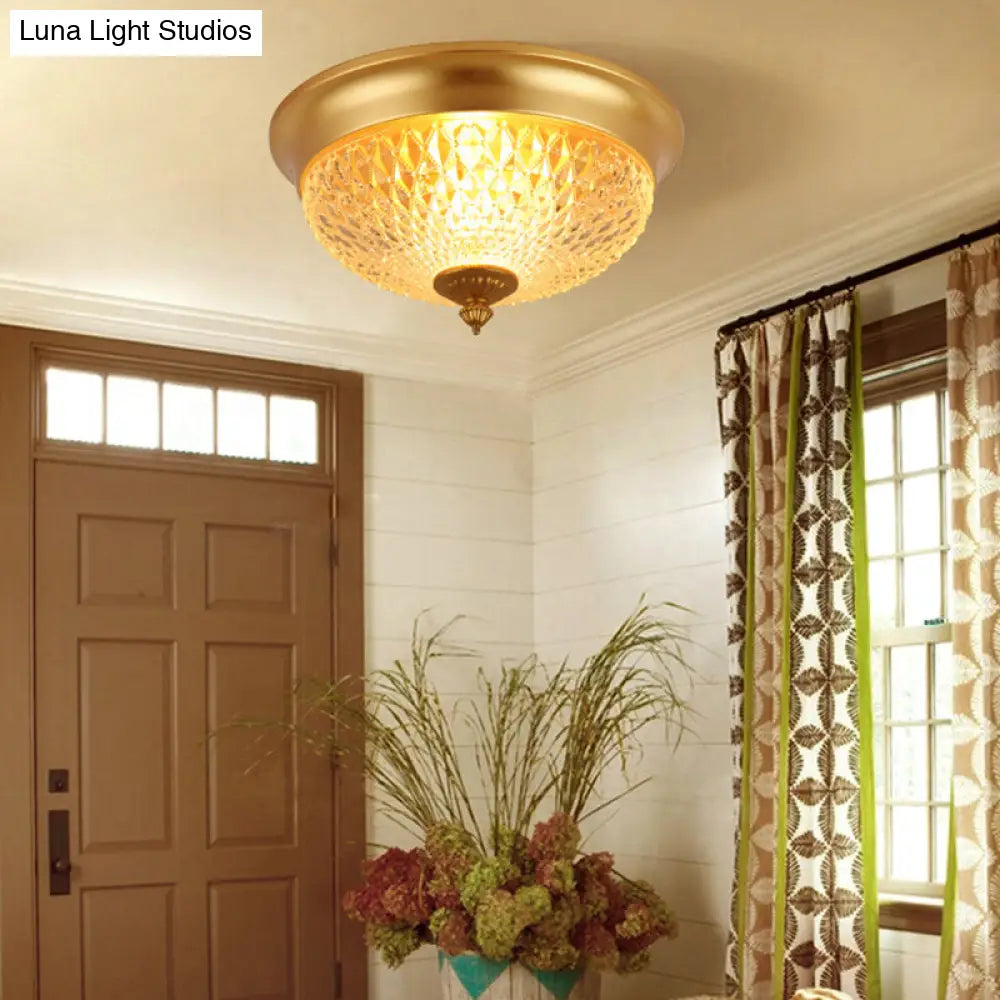DecorBites™ DecorBites™ Colonial Lattice Glass Dome Flush Mount Light with 2 Bulbs - Brass Ceiling Lighting Fixture
