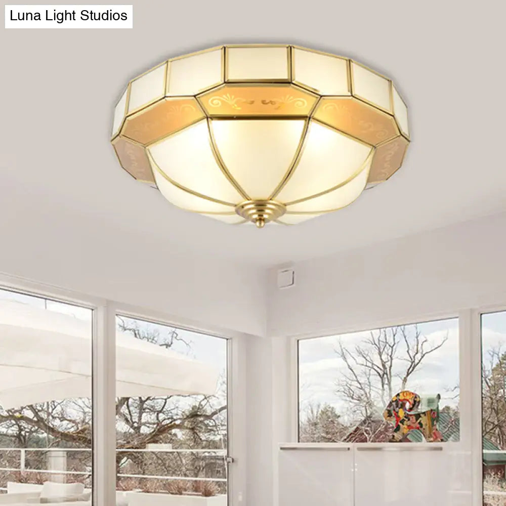 DecorBites™ Colonial Milky Glass Bowl Ceiling Fixture, 3/4-Bulb Living Room Flush Mount Lamp in Brass, 16"/19.5" Width