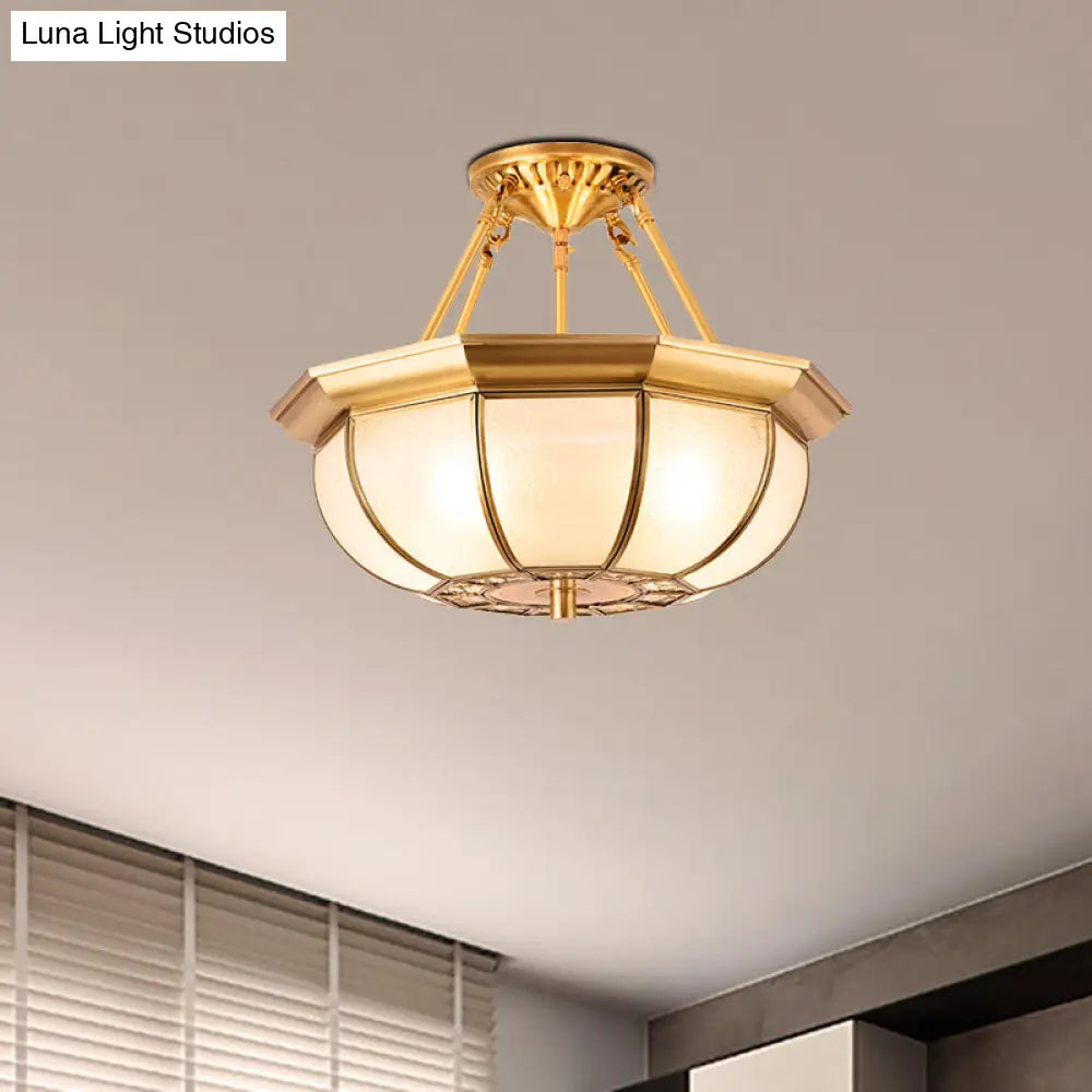 DecorBites™ Colonial Oval Ceiling Light Fixture with Cream Glass and Brass Semi-Mount Lighting - Ideal for Bedroom (3/4/6 Bulbs, 14"/18"/23.5" W)