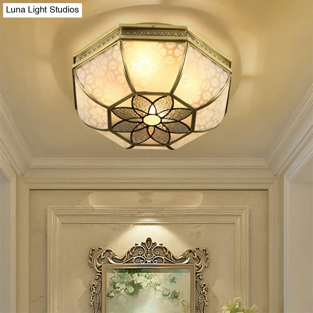 DecorBites™ DecorBites™ Colonial-Style Beveled Ceiling Mounted Light - 4-Bulb Opaque Glass Flush Mount Fixture in Brass for Bedrooms