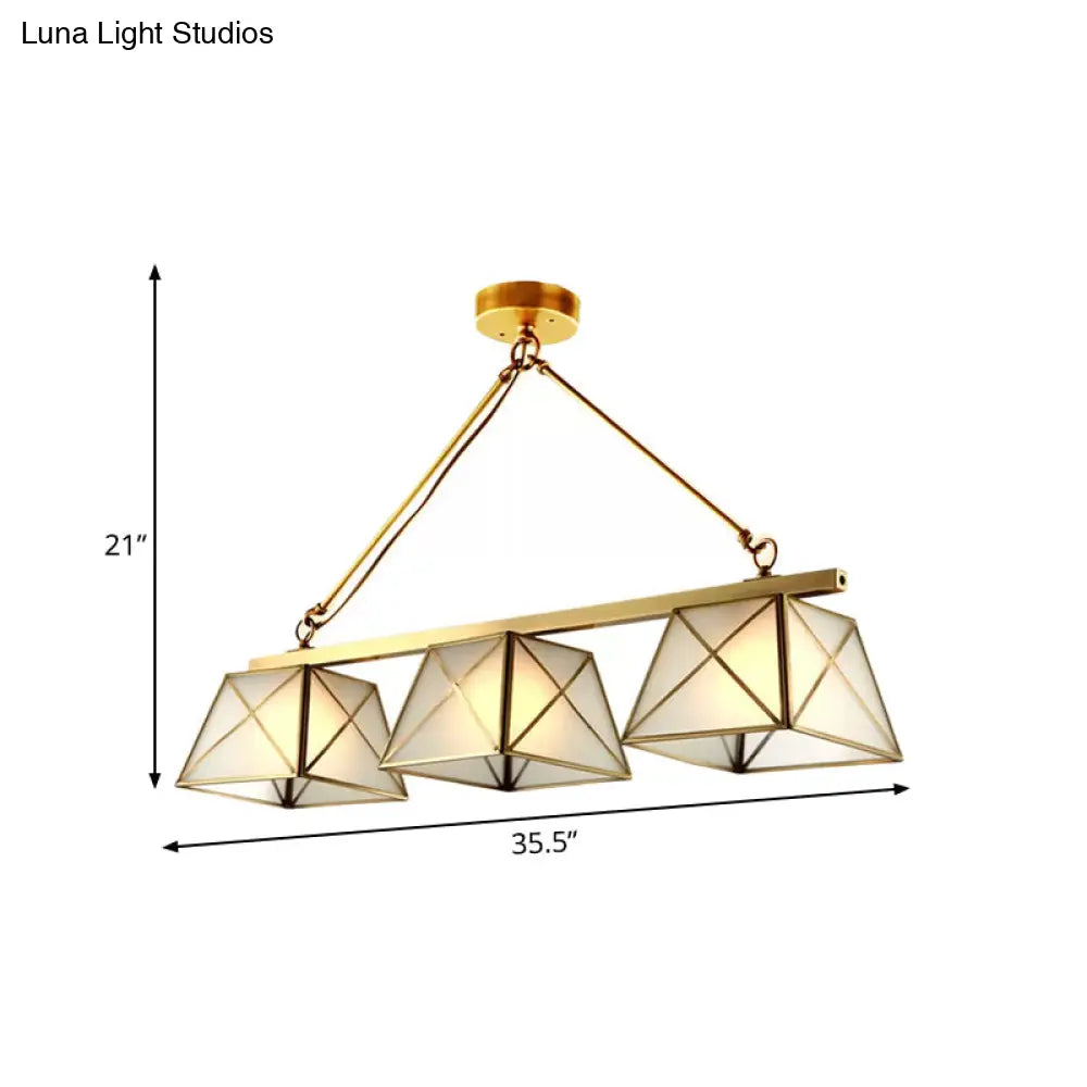 DecorBites™ Colonial Style Opal Glass Pendant Light with Tapered Island Design - 3 Bulbs, Brass Finish