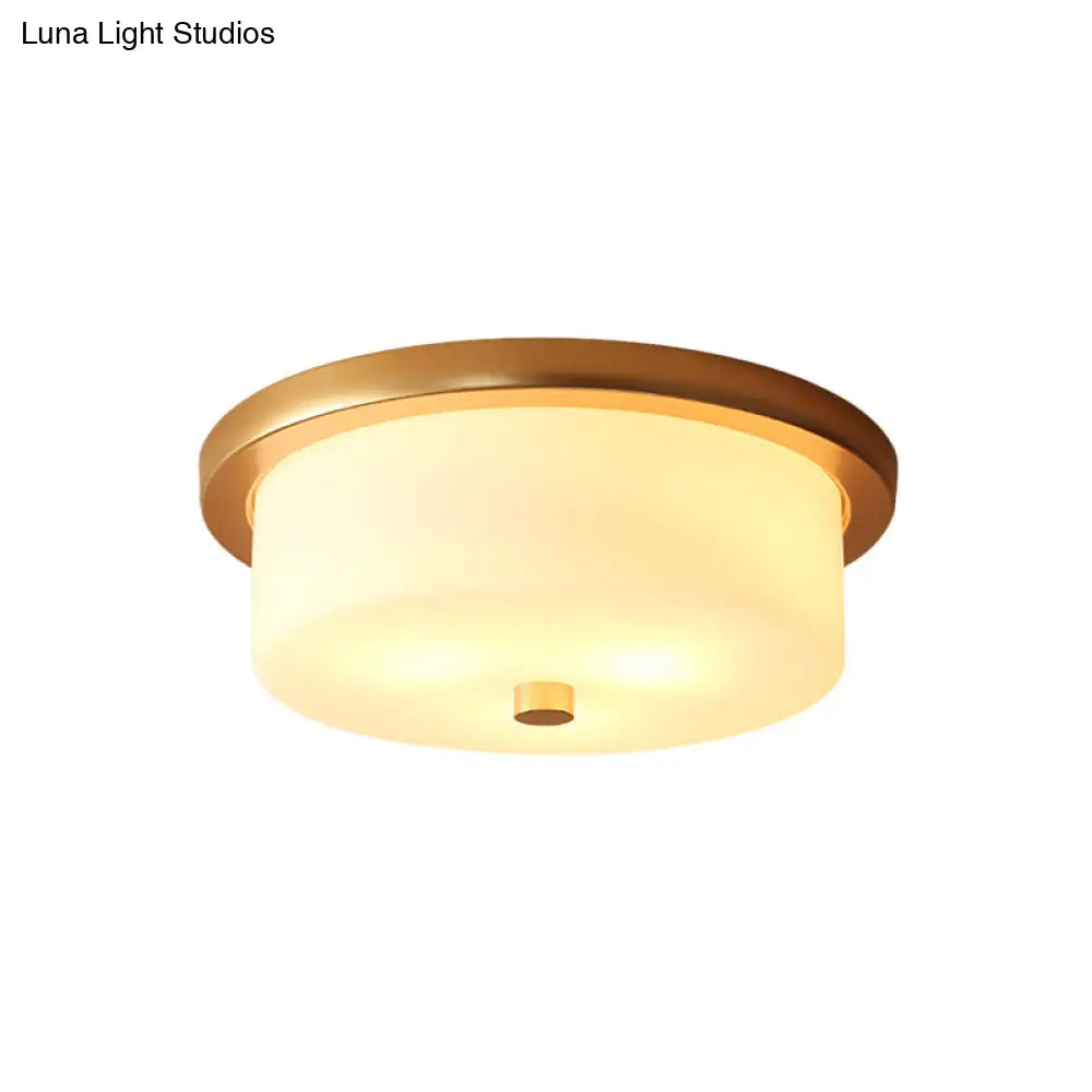 DecorBites™ Colonial White Handblown Glass Drum Flush Mount Light with 3 Bulbs