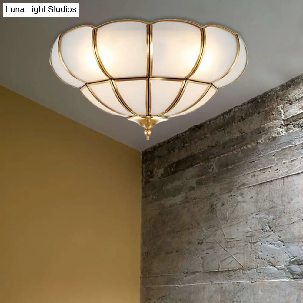 DecorBites™ DecorBites™ Colonialism Scallop Ceiling Light - 11"/18" W - 3 Bulbs - Satin Opal Glass - Brass Finish