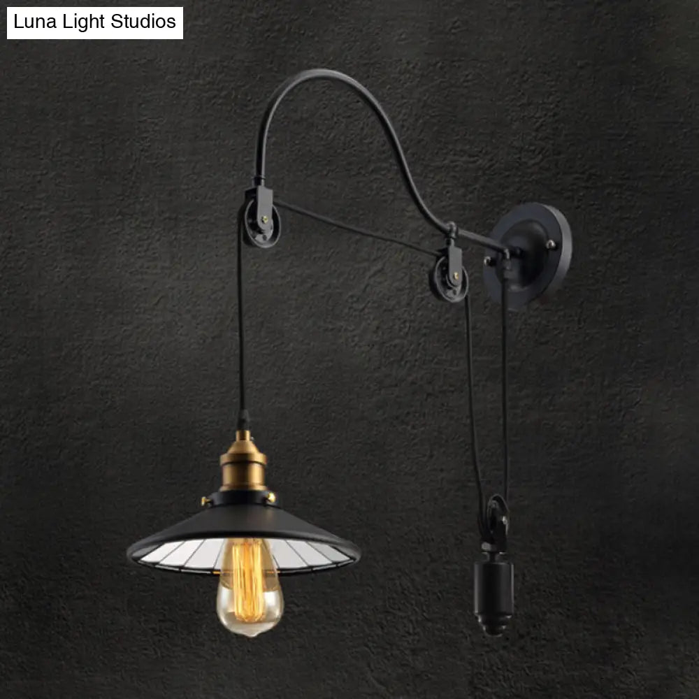 Lámpara de pared cónica DecorBites™ para mesita de noche - Lámpara industrial de metal negro con brazo flexible