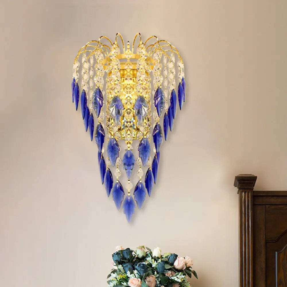 DecorBites™ Contemporary 2-Light Brass Finish Wall Lamp with Tan/Blue Crystal Shade