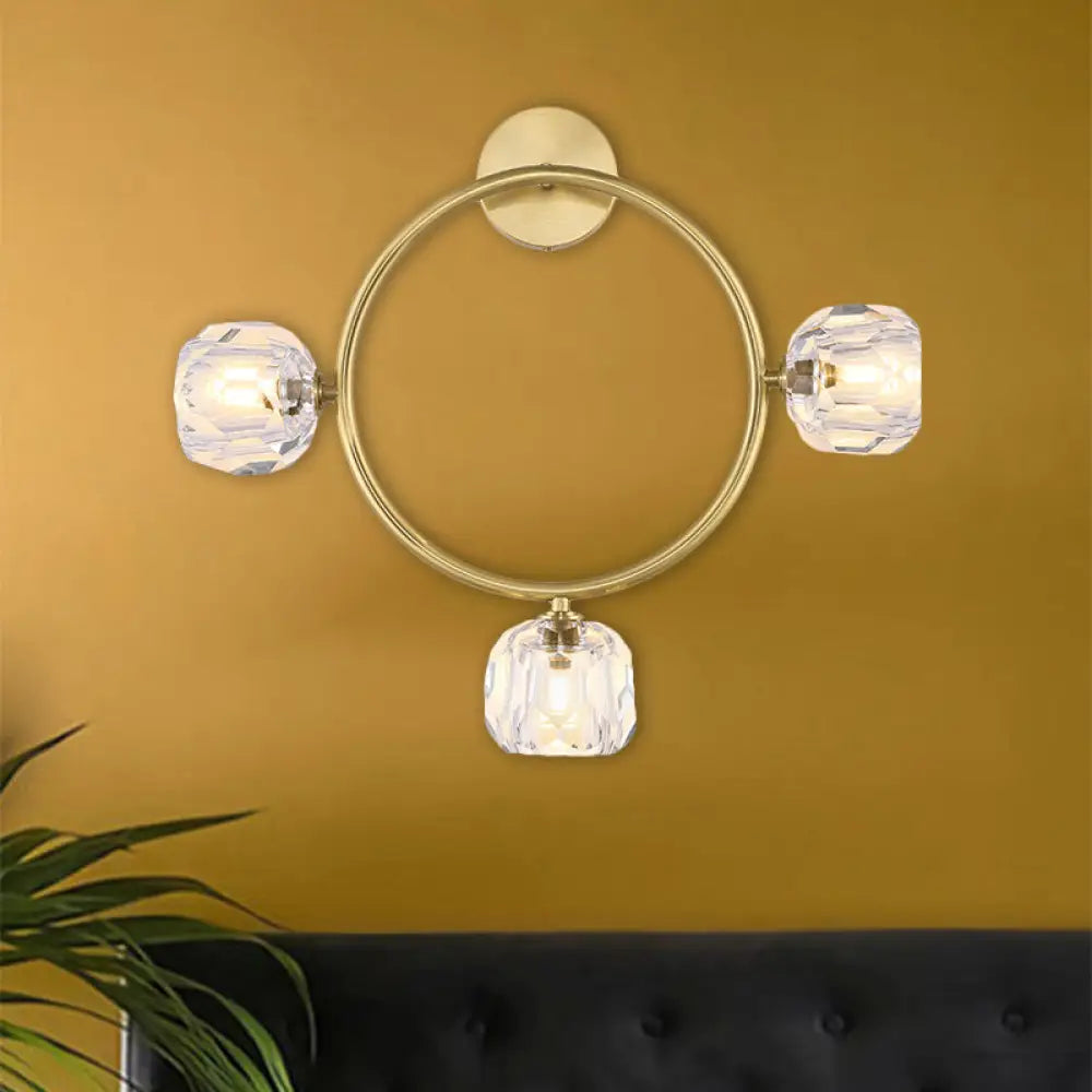 Aplique de pared contemporáneo DecorBites™ de latón con 3 luces y pantalla de cristal Modo - Lámpara de pared de anillo/cuadrada