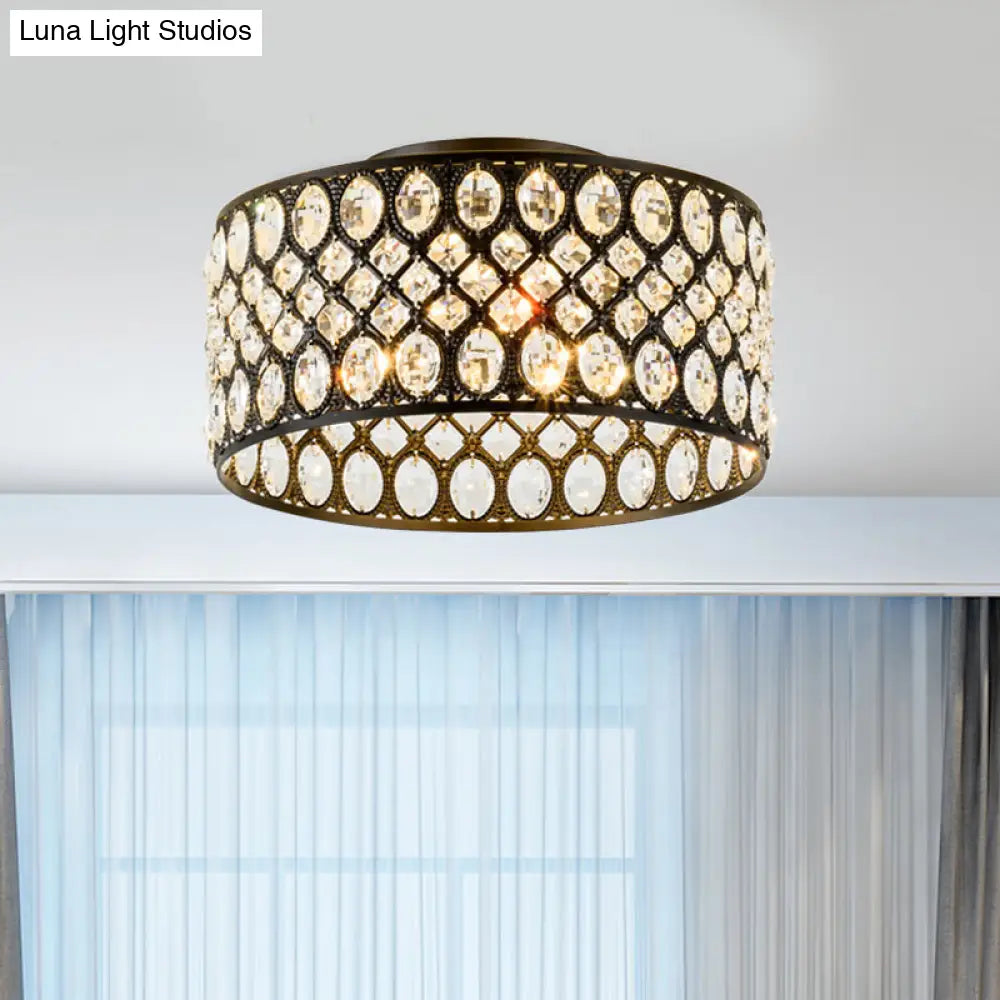 DecorBites™ Contemporary 3-Light Metal and Crystal Flush Mount Ceiling Light (Black Cylinder Design)