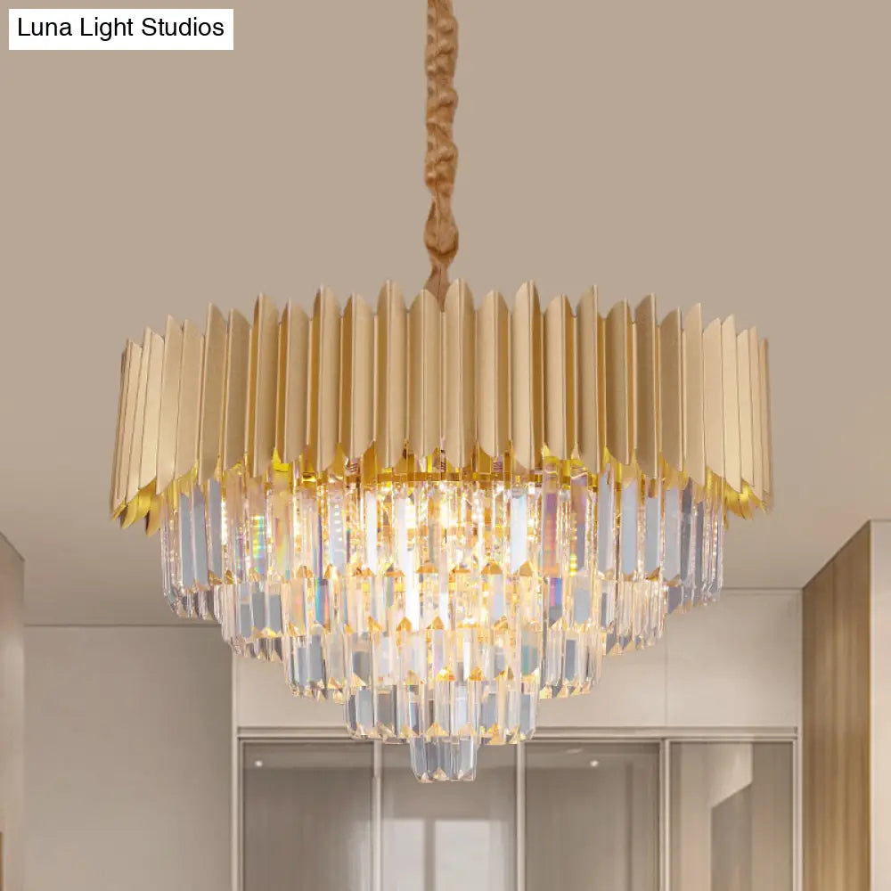 Contemporary 4/8 Bulb Crystal Rectangle Hanging Lamp in Gold – Taper Faceted Design, 16"/23.5" Width