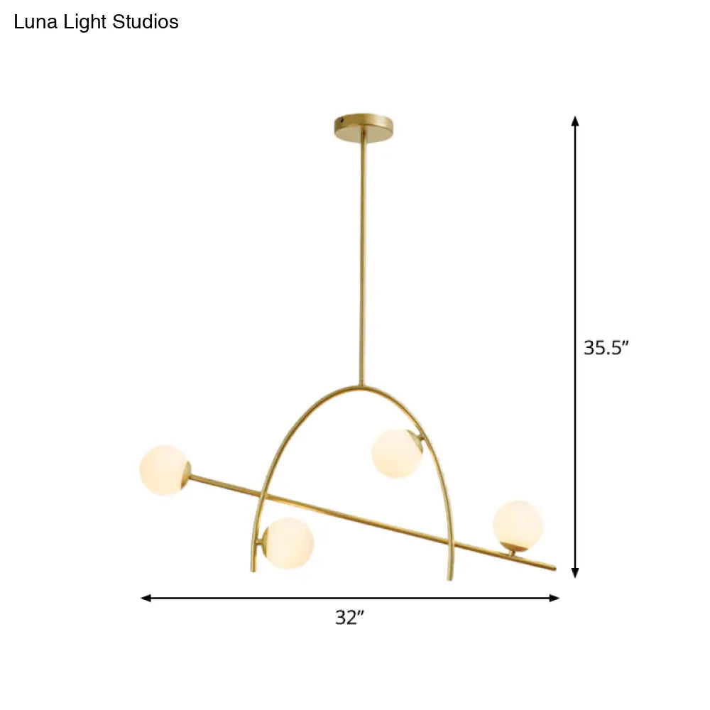 DecorBites™ Contemporary 4-Light Gold Sphere Chandelier with Cream Glass Shade - Warm/White Lighting