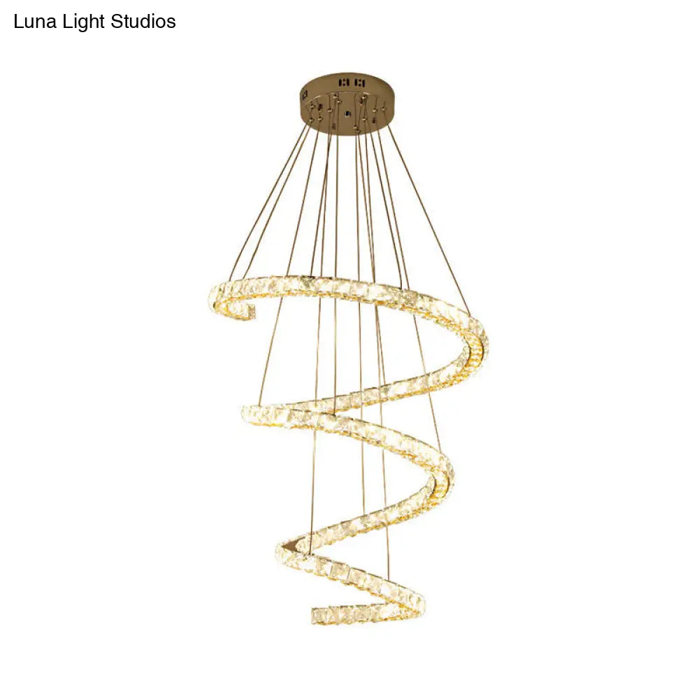 Contemporary 4-Tier Spiral Clear Crystal Pendant LED Chandelier in Stainless Steel for Living Room Lighting