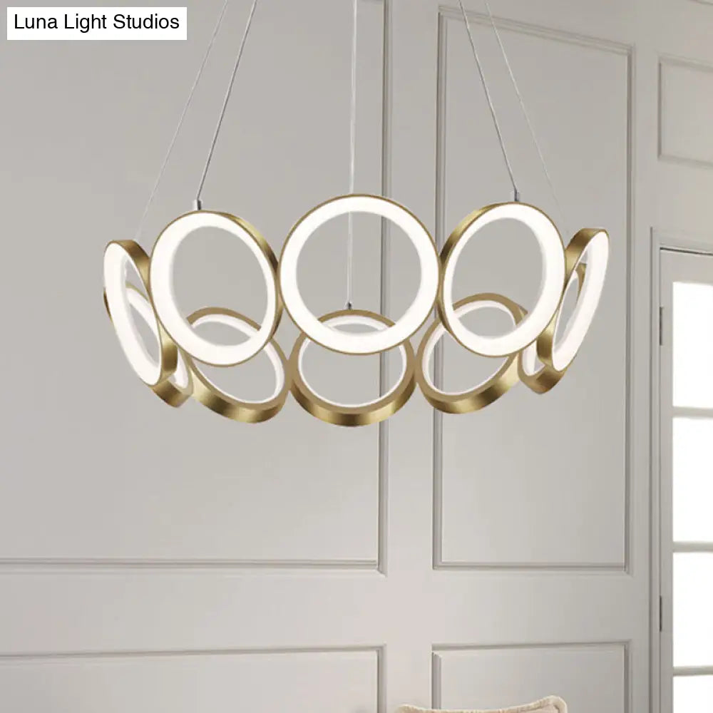 Lámpara de araña LED contemporánea de acrílico negro/dorado - Lámpara colgante de múltiples anillos en blanco/cálido para sala de estar