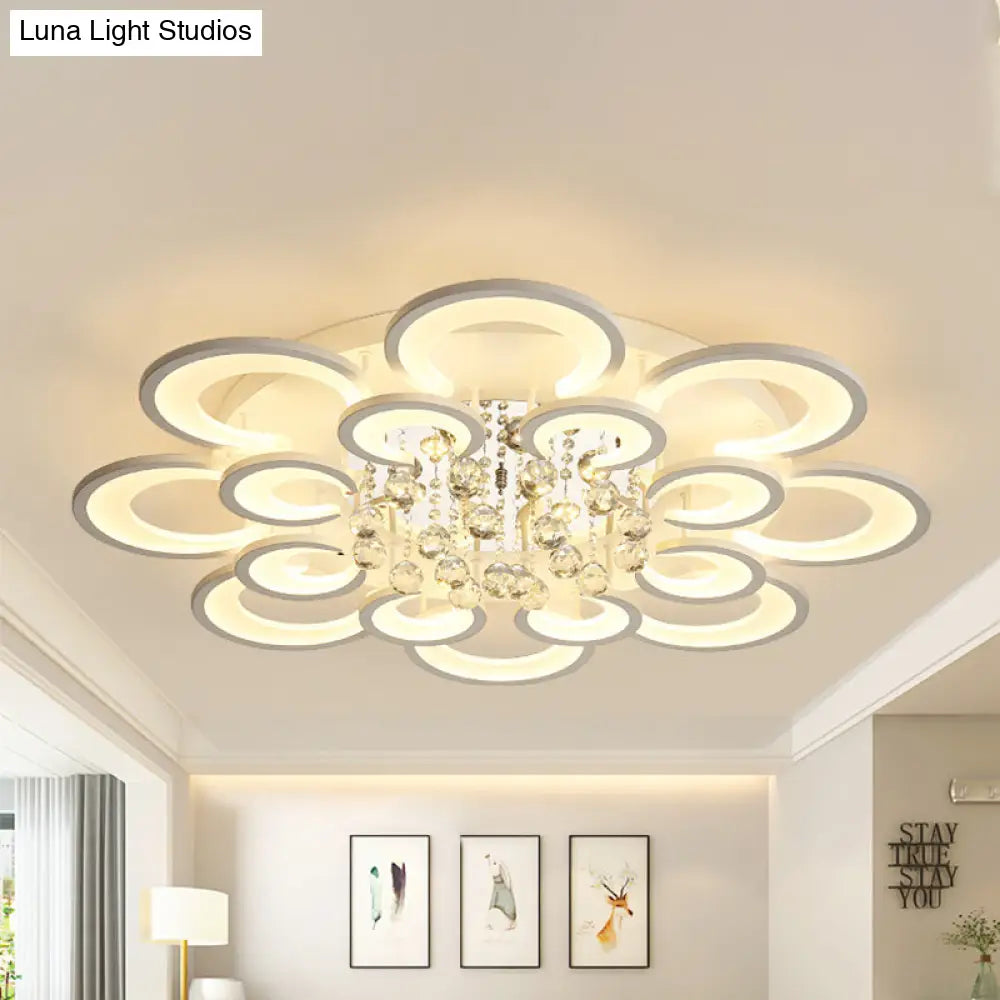 Lámpara de techo empotrada contemporánea DecorBites™ de acrílico con colgante de cristal - Diseño circular multicapa (10/12/16 luces, blanca)