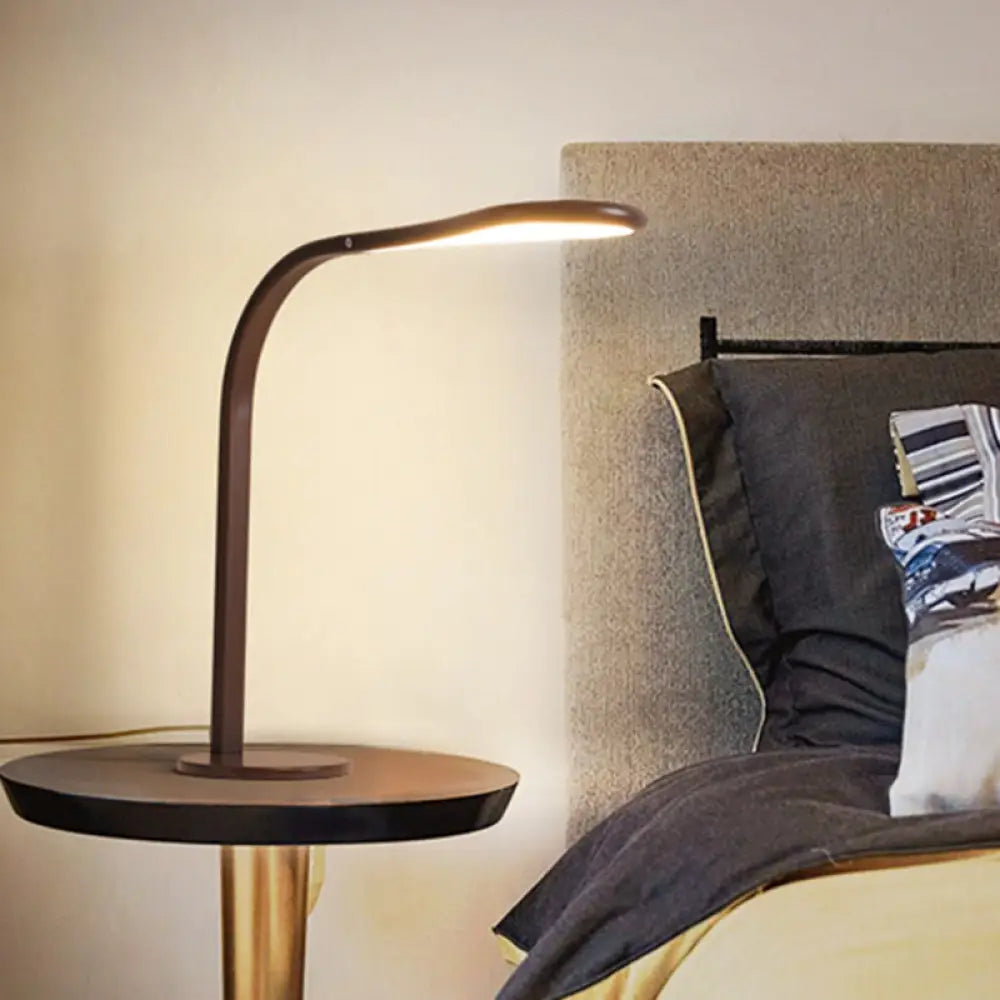 Contemporary Acrylic LED Desk Lamp: Droplet Task Light with Metal Curved Arm, Coffee Finish, Warm/White Light