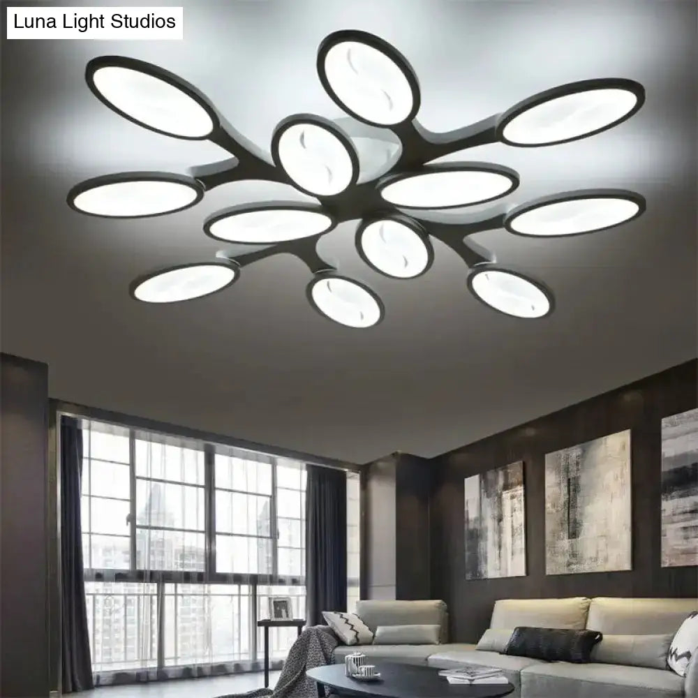 DecorBites™ DecorBites™ Contemporary Acrylic Oval-Leaf Branch Semi Flush Light - 6/9/12 Lights - White LED Ceiling Lamp - Warm/White Light
