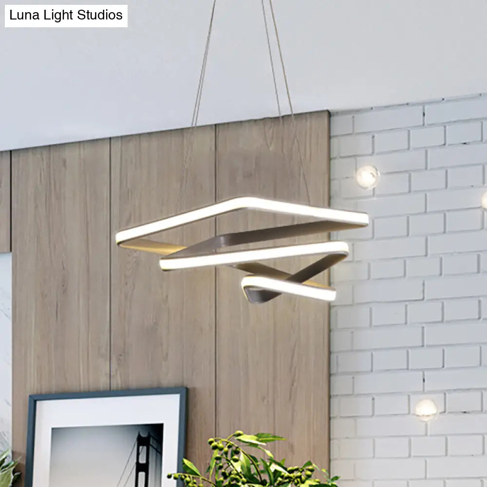 Lámpara de techo colgante espiral contemporánea de acrílico - Lámpara de techo LED gris para comedor - Luz blanca/cálida