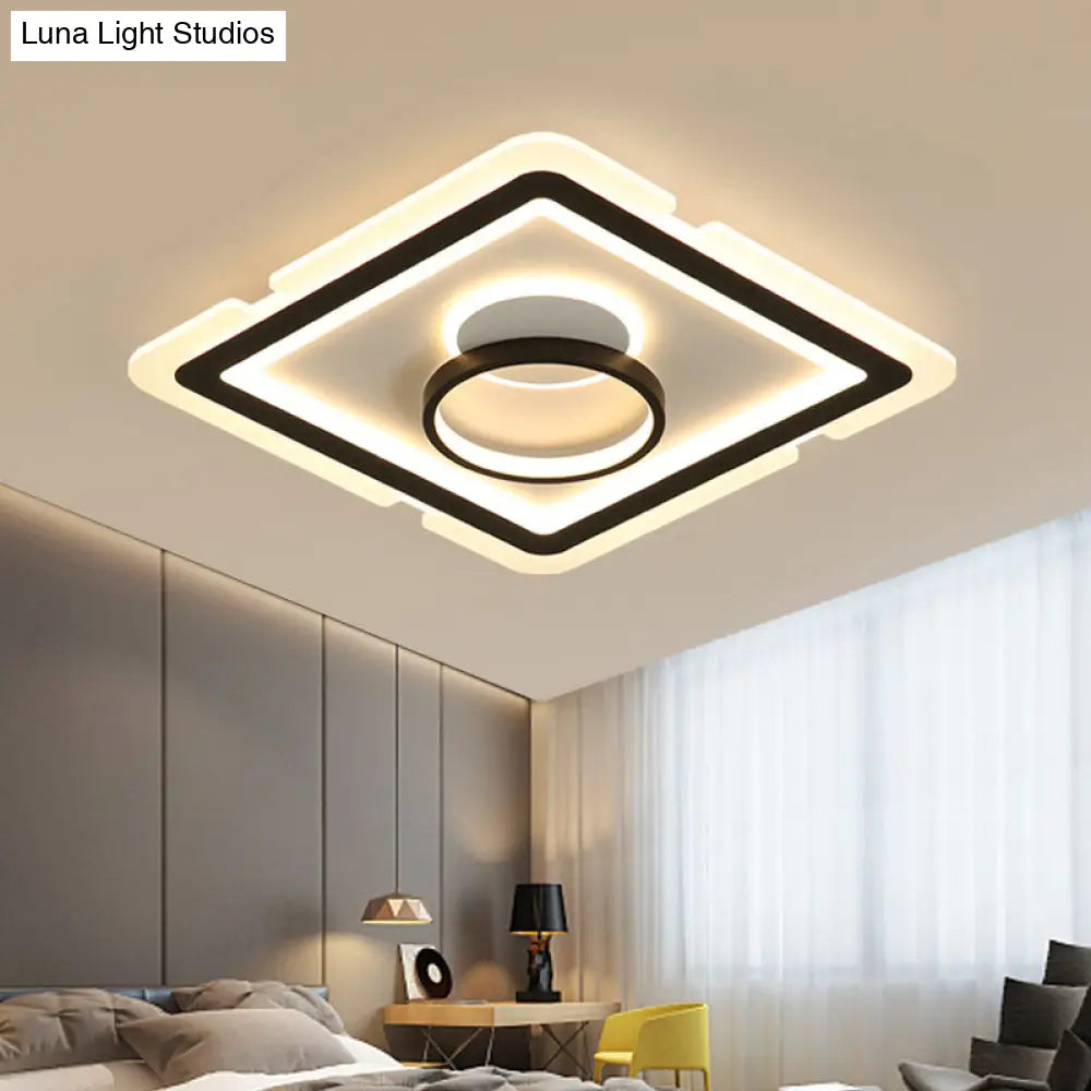 DecorBites™ DecorBites™ Contemporary Acrylic Square Ceiling Lighting - LED Flush Mount Light for Bedroom - Black/White - 16"/19.5