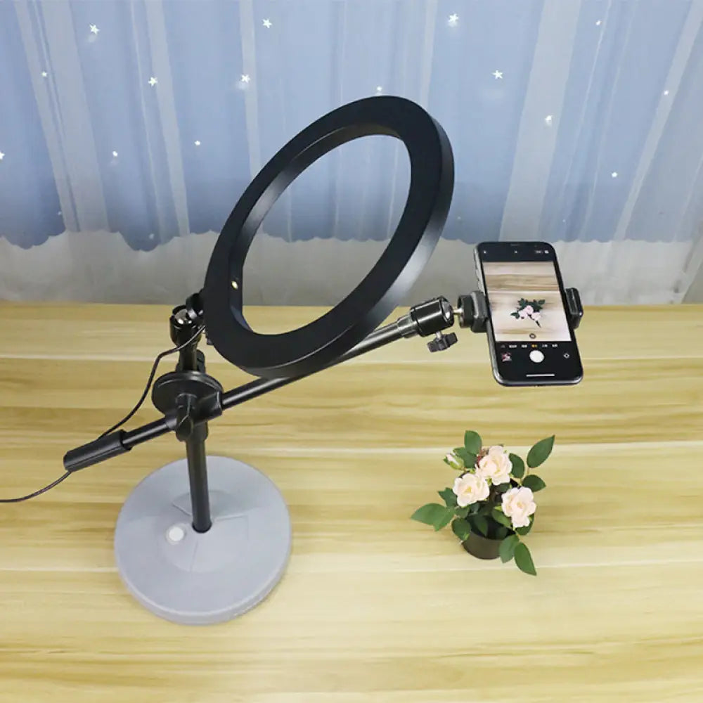 Lámpara de tocador LED ajustable contemporánea - Diseño redondo de metal en negro, 8" o 10" de ancho